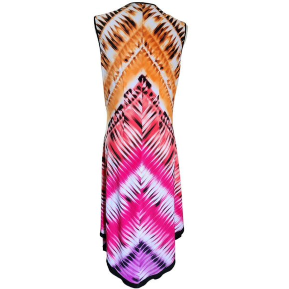 Peter Nygard Sleeveless Deep V-Neck Maxi Asymmetric Dress Women's 10 Pink Black - Picture 2 of 12